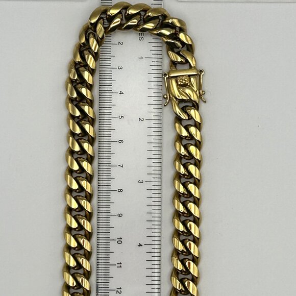 Past Midnight Heavy Gold Tone Cuban Link Necklace 18” Statement Jewelry 131g - Picture 4 of 14